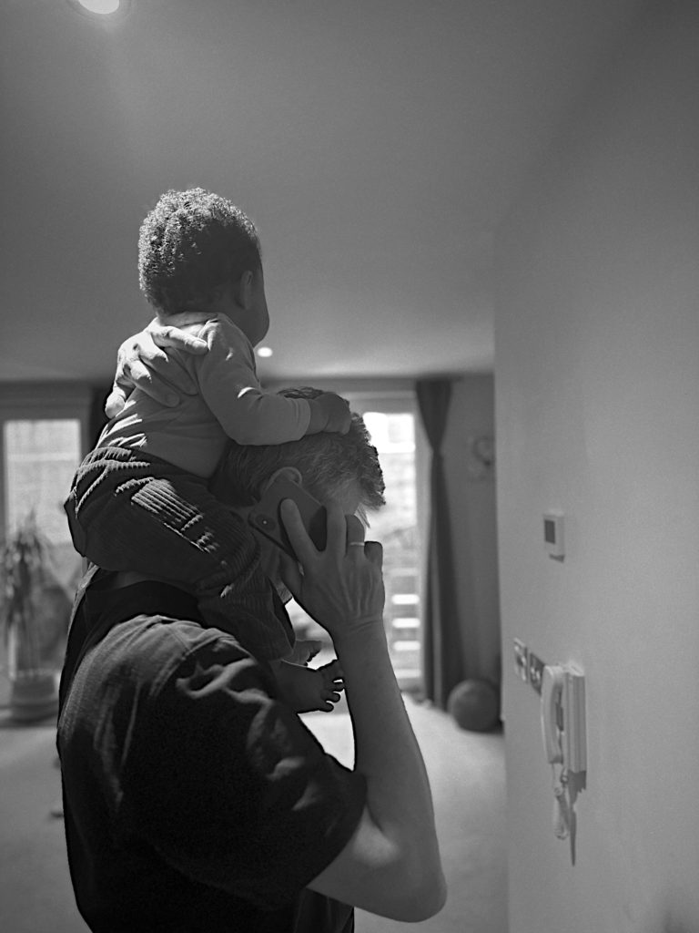 On grandad's shoulders